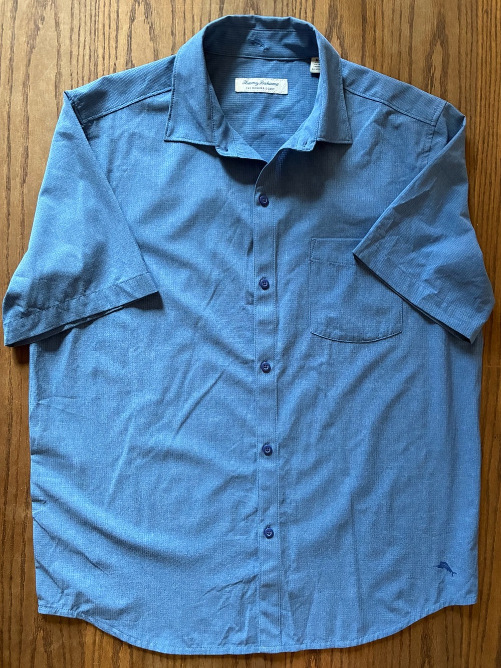 Tommy Bahama Short-Sleeve Blue Button-Up Shirt; Men’s Size M